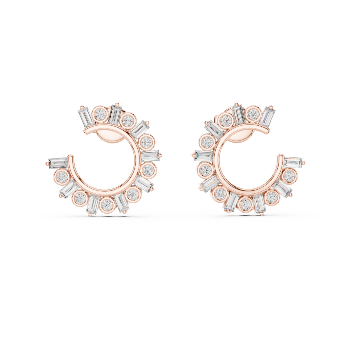step-cut baguette diamonds and round brilliant-cut diamonds  mosaic crescent hoop earrings