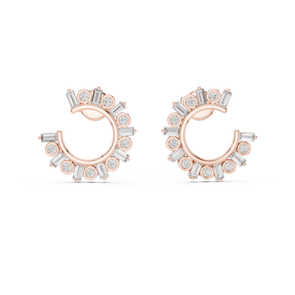step-cut baguette diamonds and round brilliant-cut diamonds  mosaic crescent hoop earrings
