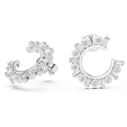 step-cut baguette diamonds and round brilliant-cut diamonds  mosaic crescent hoop earrings