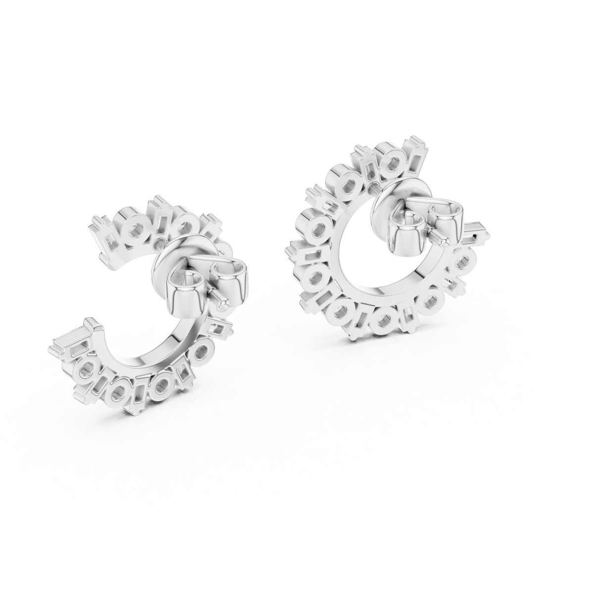 step-cut baguette diamonds and round brilliant-cut diamonds  mosaic crescent hoop earrings