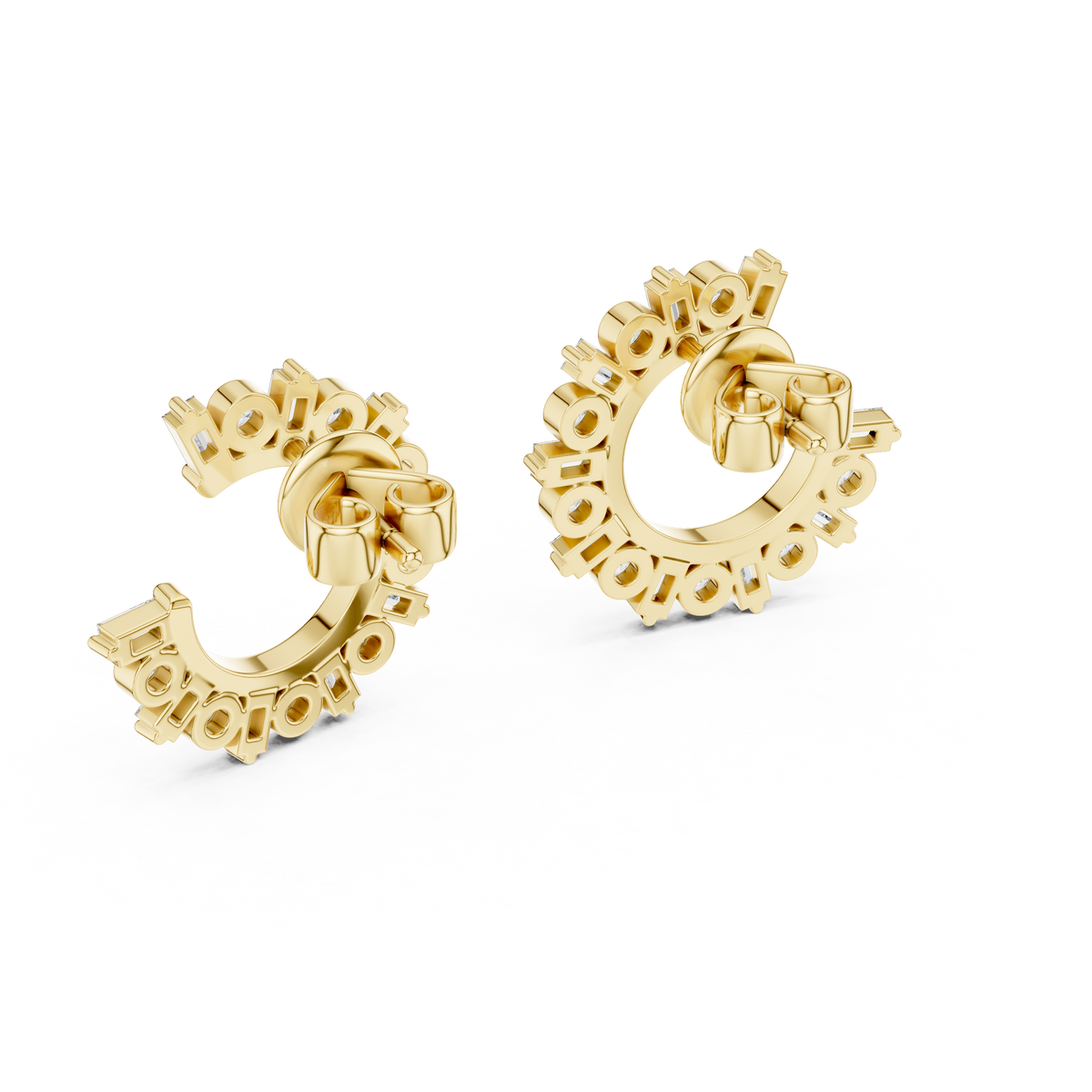 step-cut baguette diamonds and round brilliant-cut diamonds  mosaic crescent hoop earrings