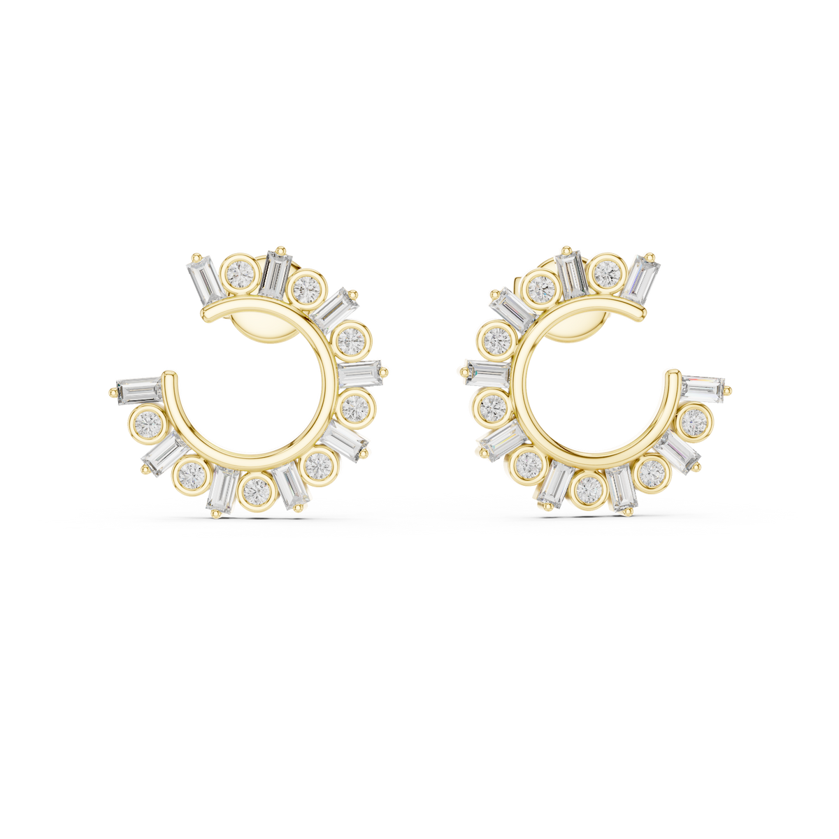 step-cut baguette diamonds and round brilliant-cut diamonds  mosaic crescent hoop earrings