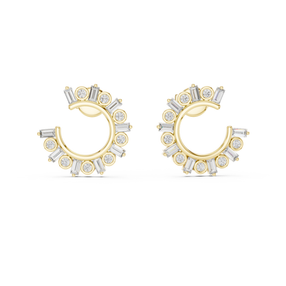 step-cut baguette diamonds and round brilliant-cut diamonds  mosaic crescent hoop earrings