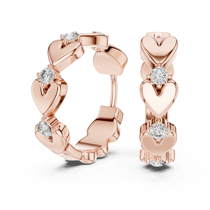 alternating heart and round-cut diamond huggie hoop earrings