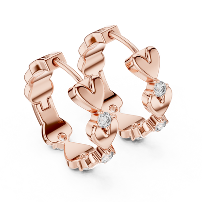 alternating heart and round-cut diamond huggie hoop earrings