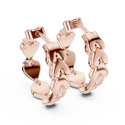 alternating heart and round-cut diamond huggie hoop earrings