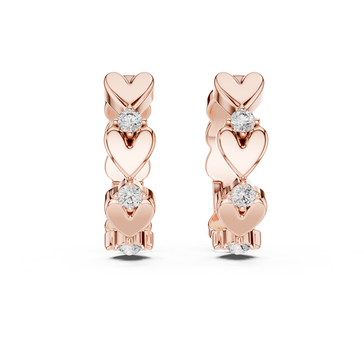 alternating heart and round-cut diamond huggie hoop earrings