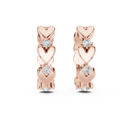 alternating heart and round-cut diamond huggie hoop earrings