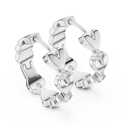 alternating heart and round-cut diamond huggie hoop earrings