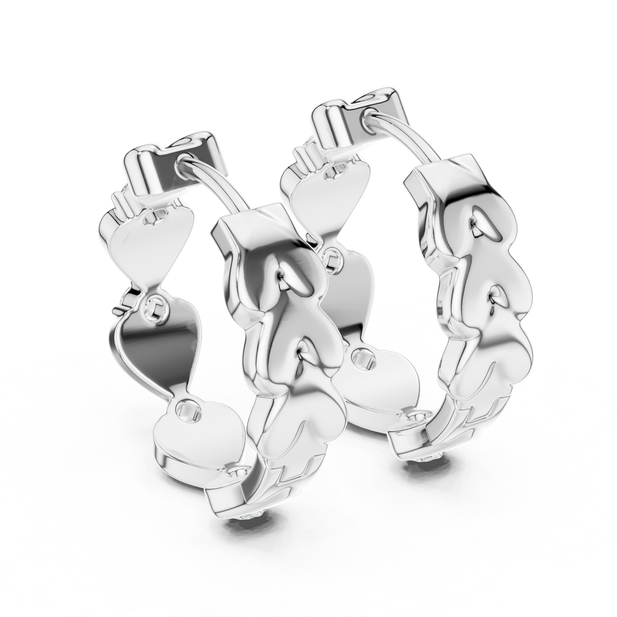 alternating heart and round-cut diamond huggie hoop earrings