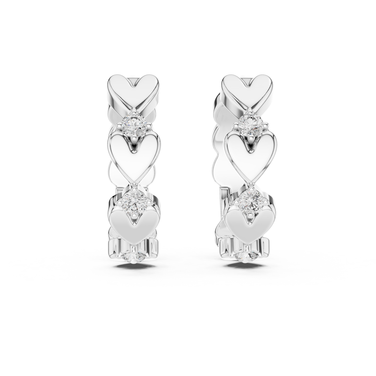 alternating heart and round-cut diamond huggie hoop earrings