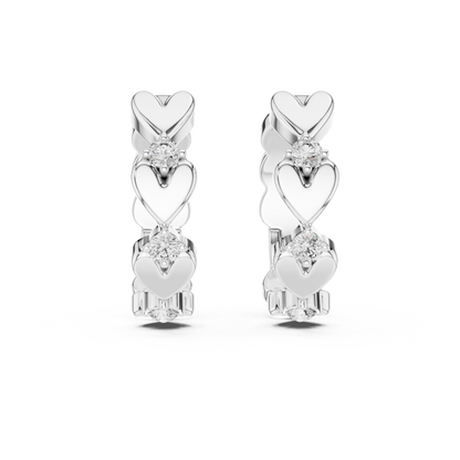 alternating heart and round-cut diamond huggie hoop earrings