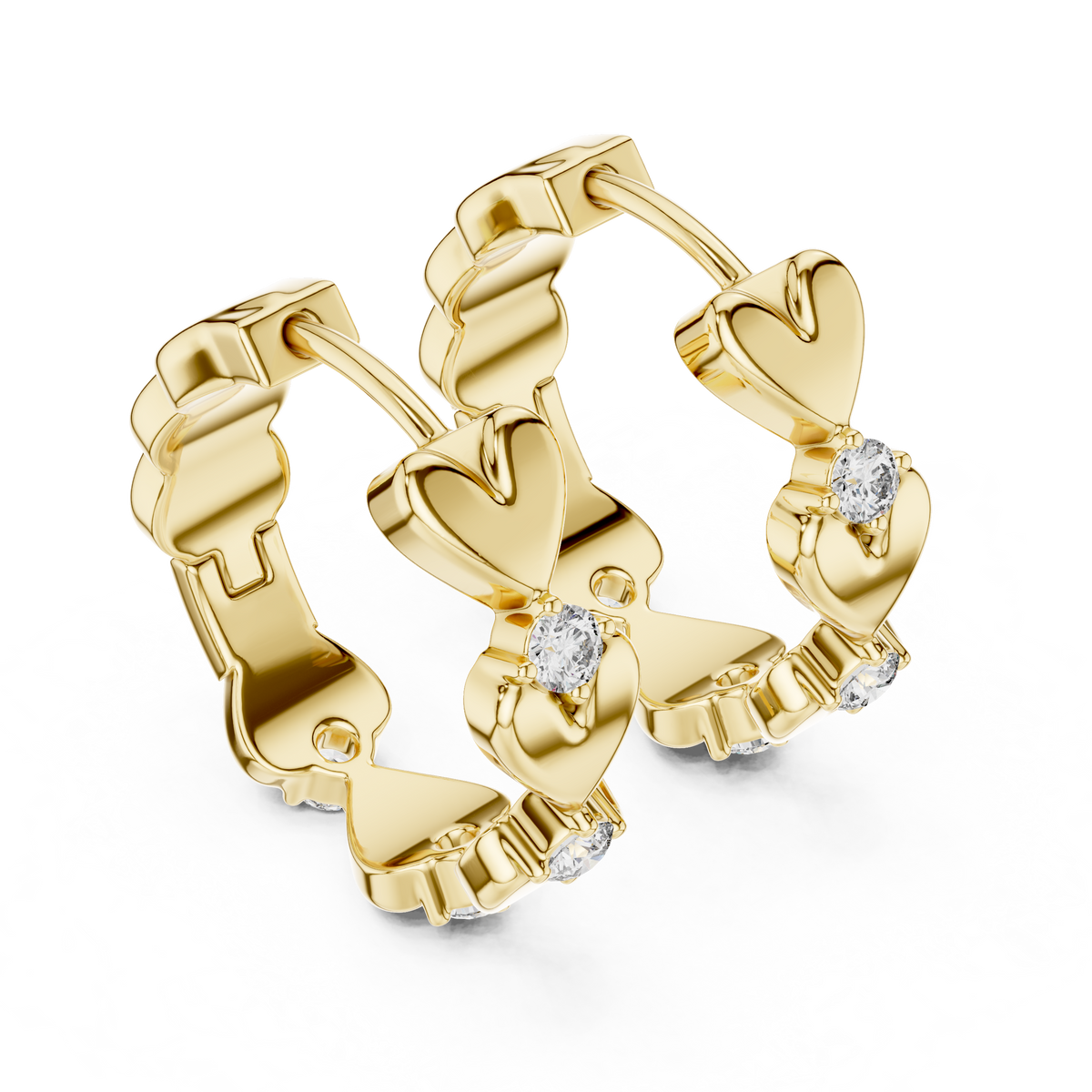 alternating heart and round-cut diamond huggie hoop earrings