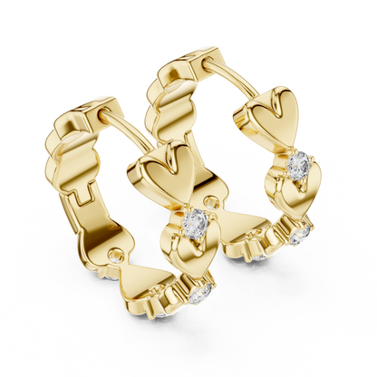 alternating heart and round-cut diamond huggie hoop earrings