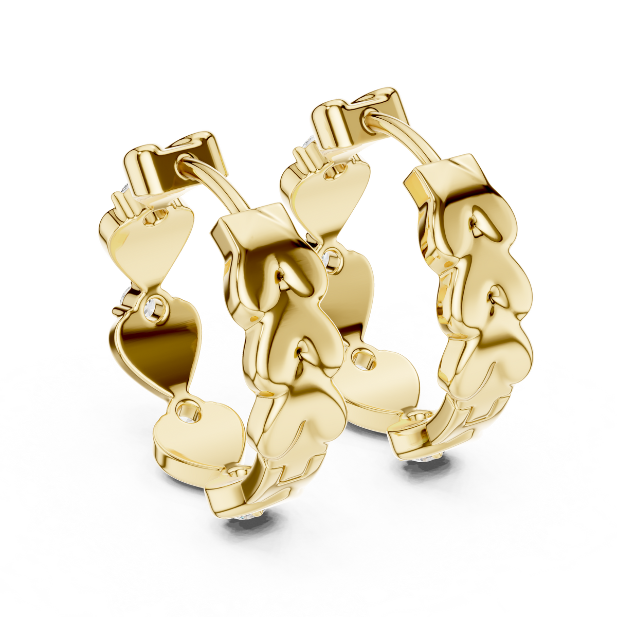 alternating heart and round-cut diamond huggie hoop earrings
