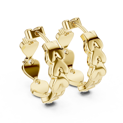 alternating heart and round-cut diamond huggie hoop earrings