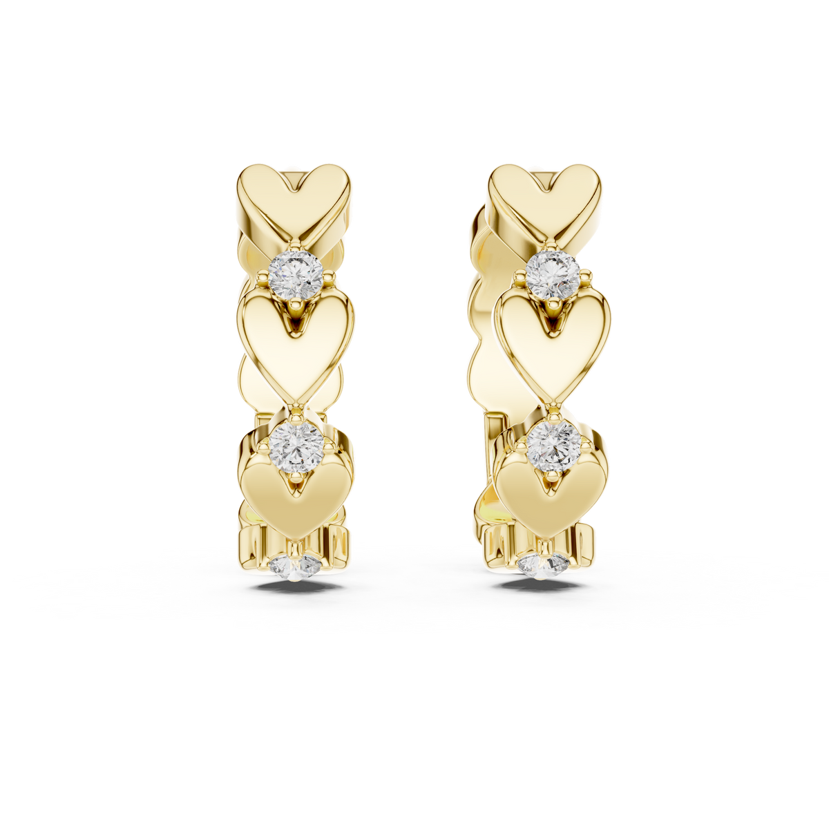 alternating heart and round-cut diamond huggie hoop earrings