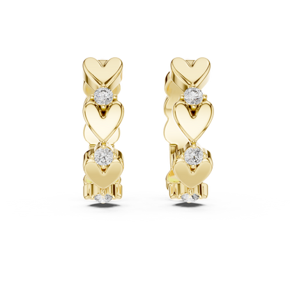 alternating heart and round-cut diamond huggie hoop earrings