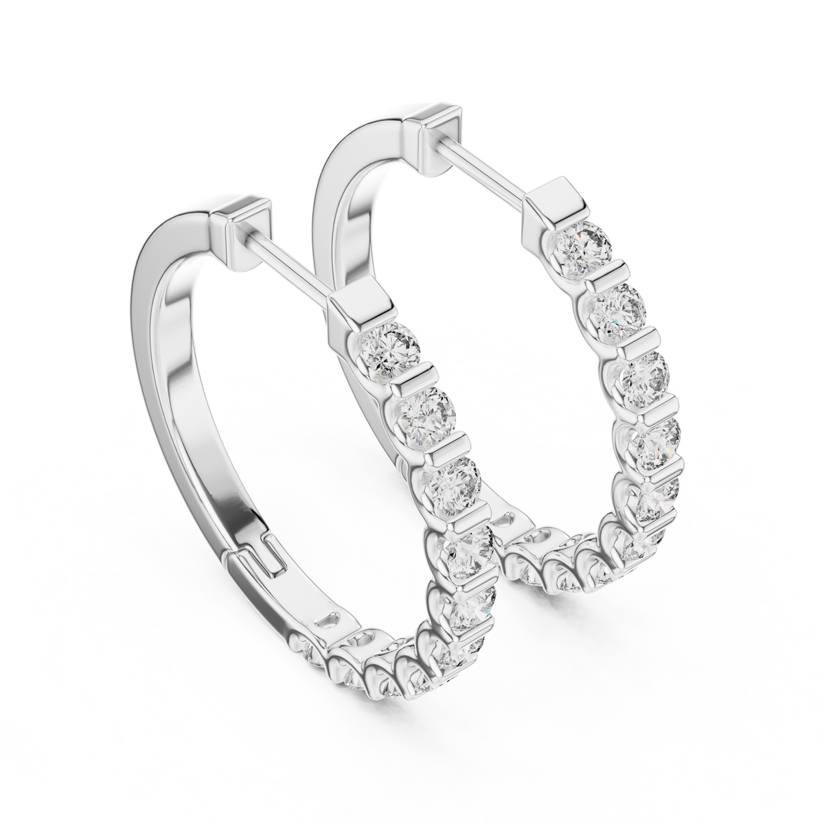 shared-prong diamond inside-out hoop earrings