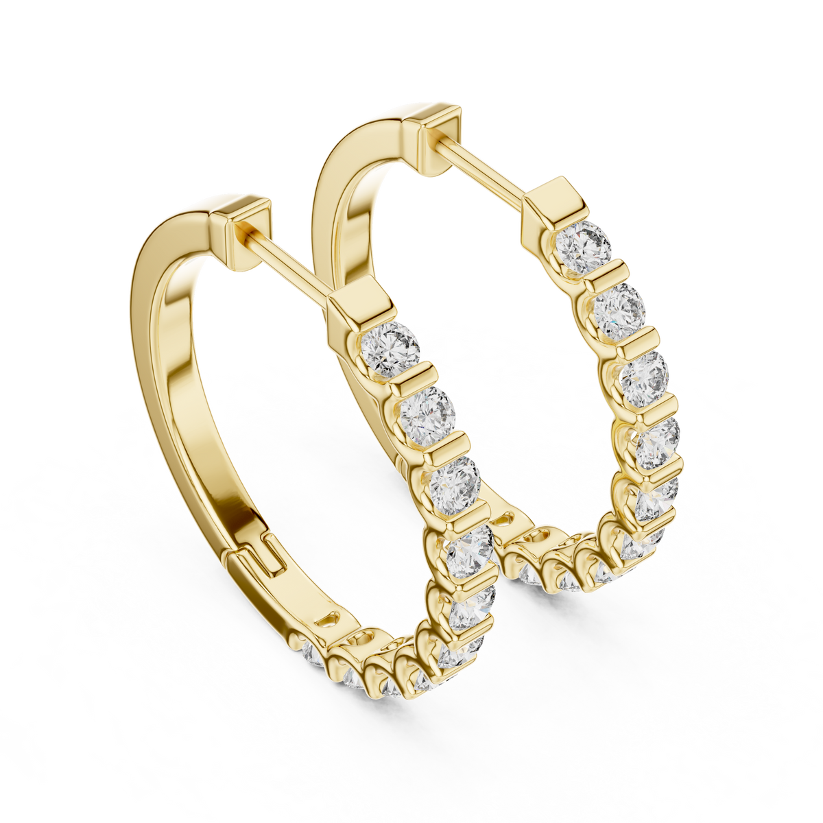 shared-prong diamond inside-out hoop earrings