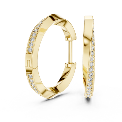 twisted wave diamond pavé hoop earrings with micro-pavé set round brilliant-cut diamonds