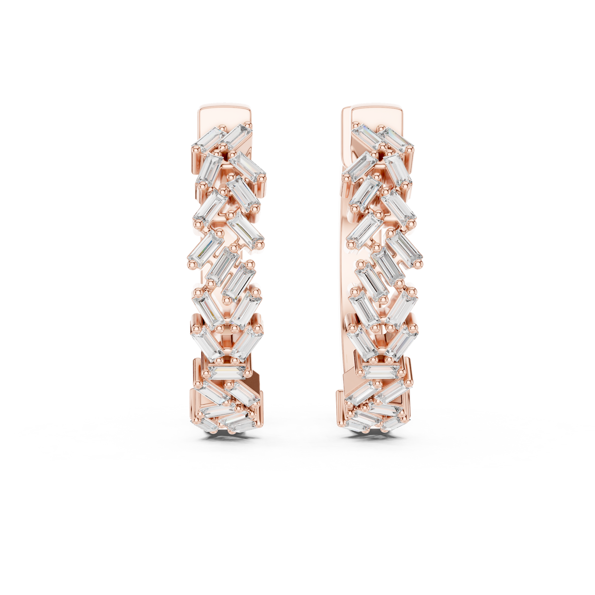 staggered zigzag baguette diamond huggie hoop earrings
