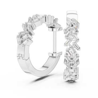 staggered zigzag baguette diamond huggie hoop earrings