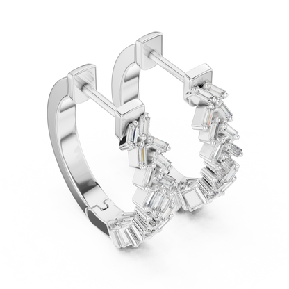 staggered zigzag baguette diamond huggie hoop earrings