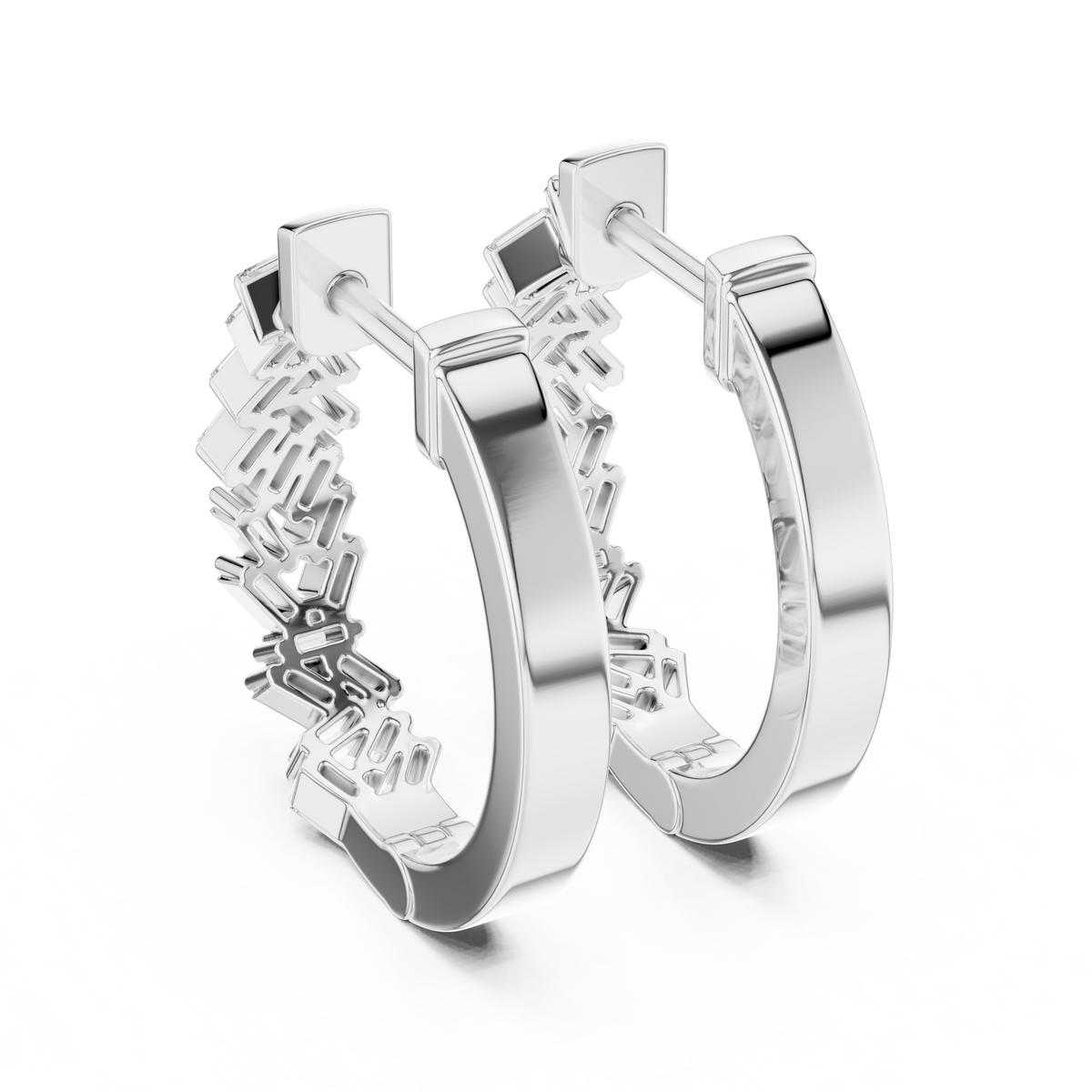 staggered zigzag baguette diamond huggie hoop earrings