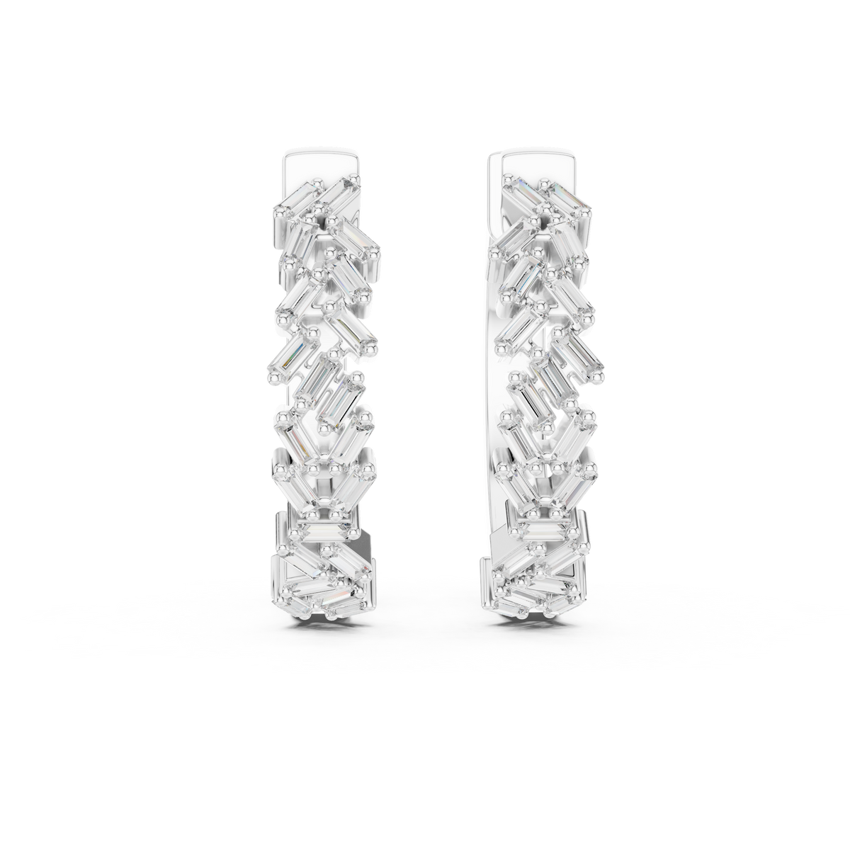 staggered zigzag baguette diamond huggie hoop earrings