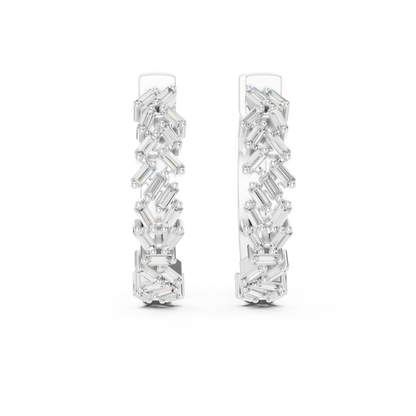 staggered zigzag baguette diamond huggie hoop earrings