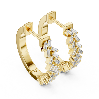 staggered zigzag baguette diamond huggie hoop earrings