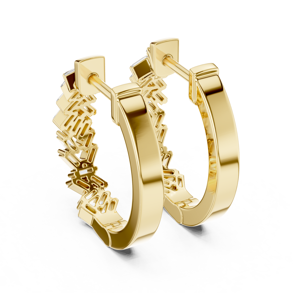 staggered zigzag baguette diamond huggie hoop earrings