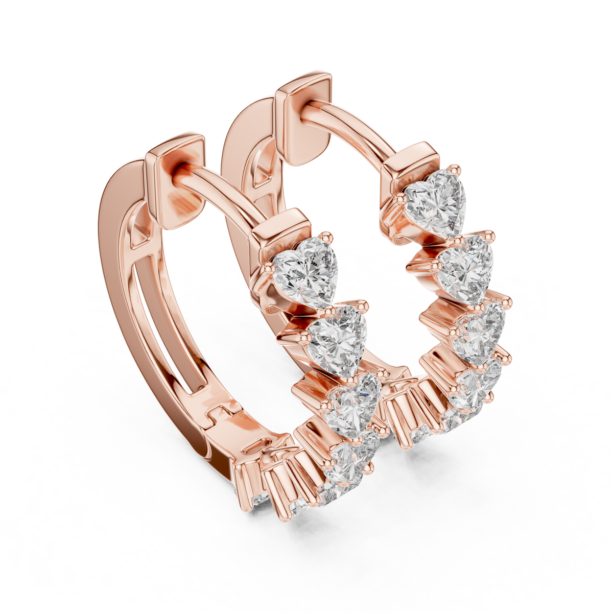 heart-cut diamond shared-prong huggie hoop earrings