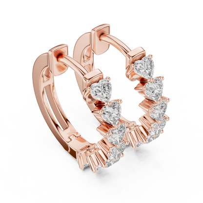 heart-cut diamond shared-prong huggie hoop earrings