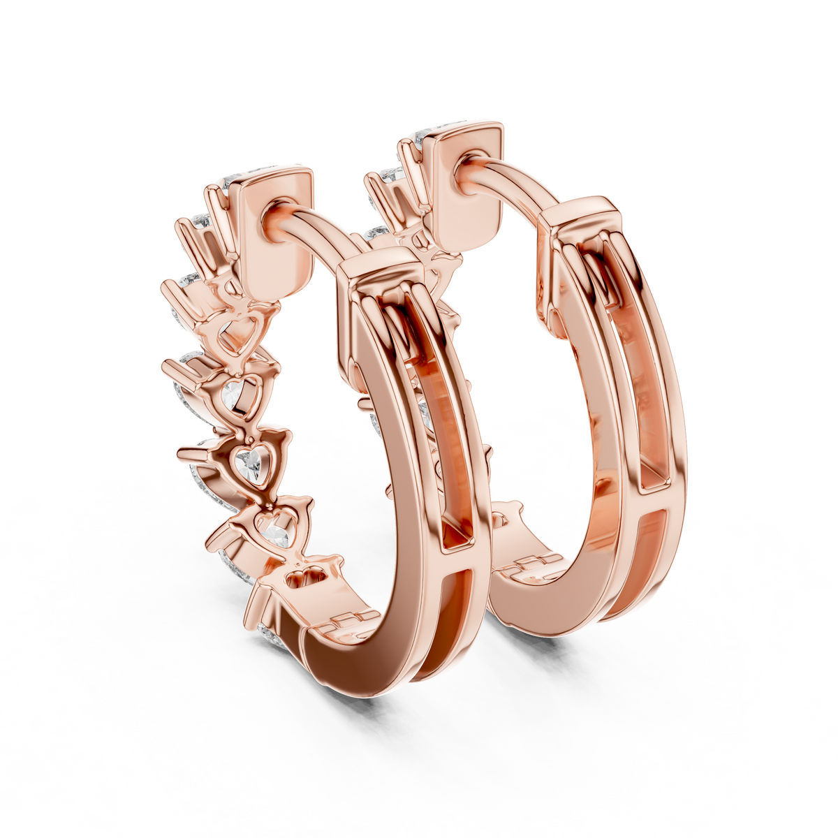 heart-cut diamond shared-prong huggie hoop earrings