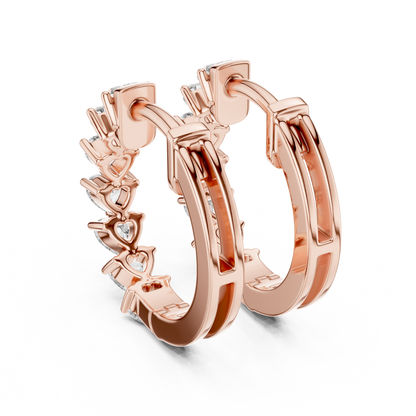 heart-cut diamond shared-prong huggie hoop earrings
