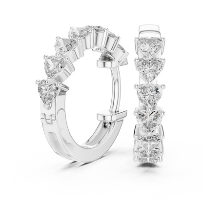 heart-cut diamond shared-prong huggie hoop earrings