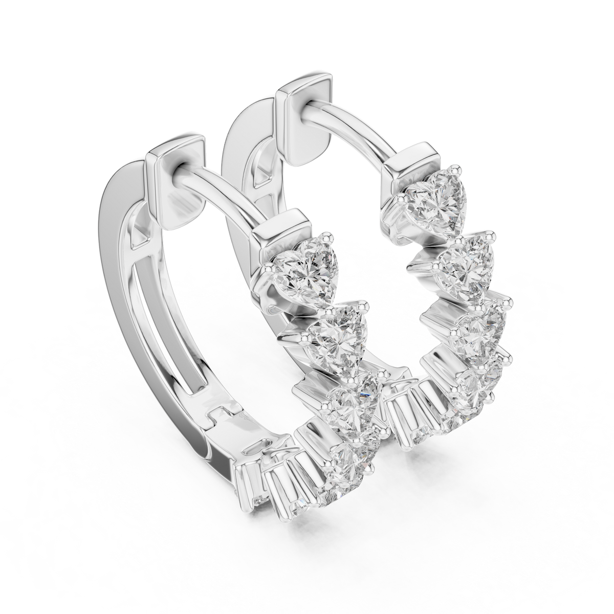 heart-cut diamond shared-prong huggie hoop earrings