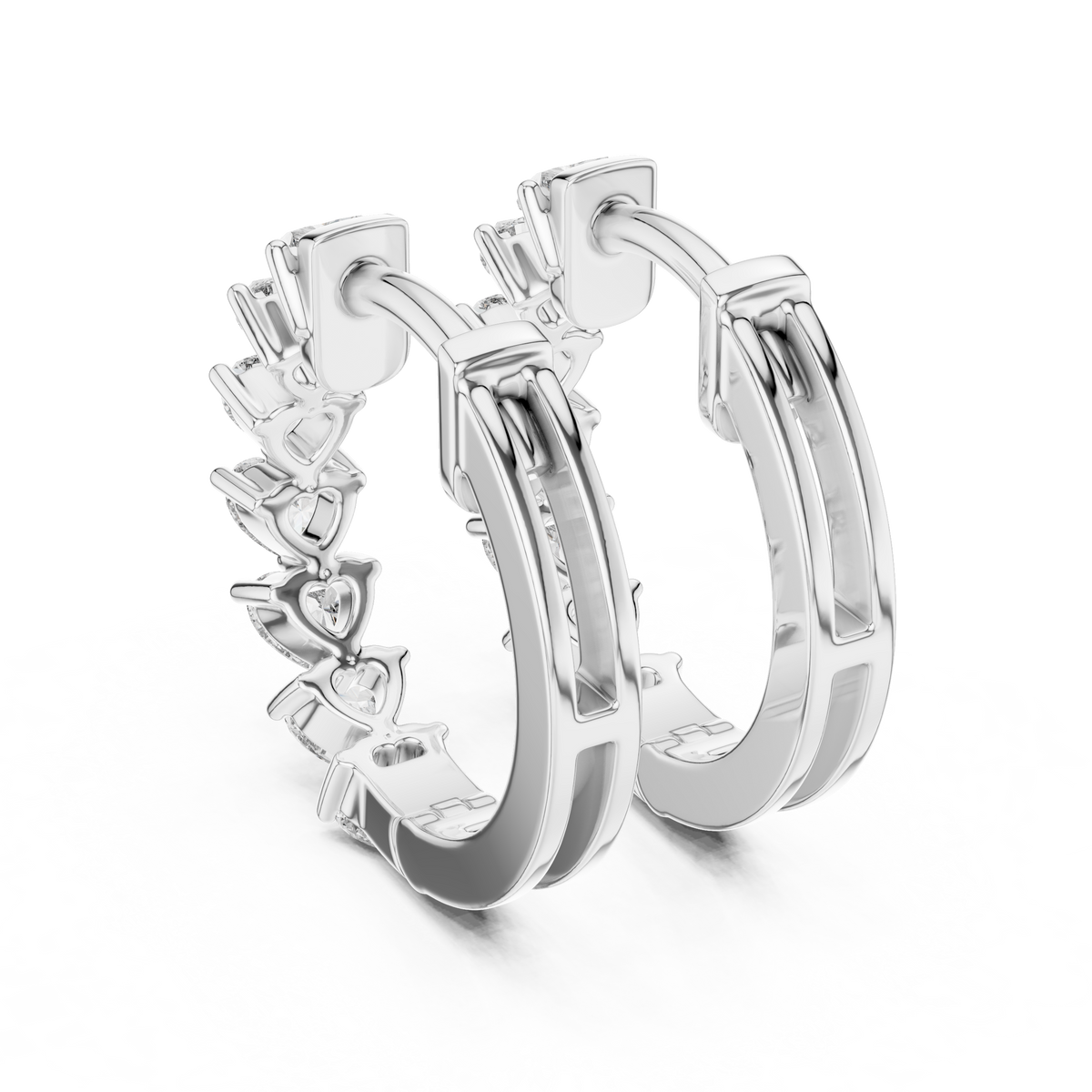 heart-cut diamond shared-prong huggie hoop earrings
