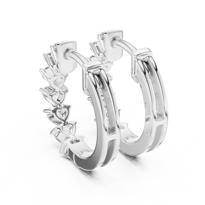 heart-cut diamond shared-prong huggie hoop earrings