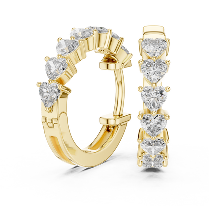 heart-cut diamond shared-prong huggie hoop earrings