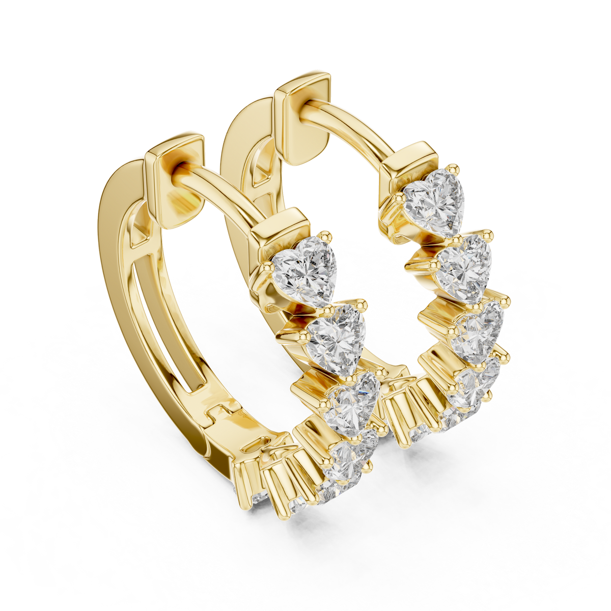 heart-cut diamond shared-prong huggie hoop earrings