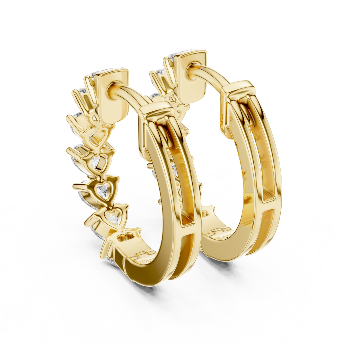 heart-cut diamond shared-prong huggie hoop earrings