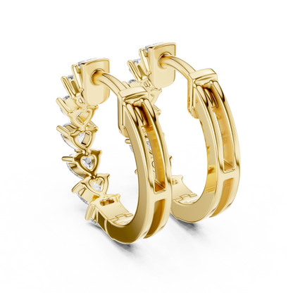 heart-cut diamond shared-prong huggie hoop earrings