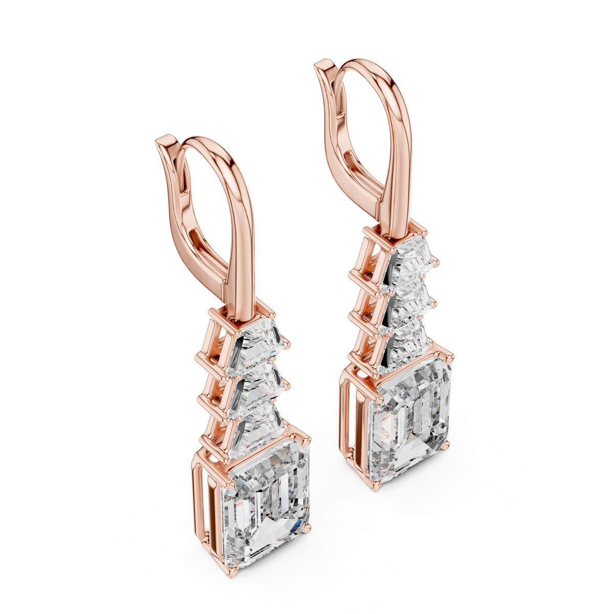graduated geometric emerald and trapezoid-cut diamond drop earrings
