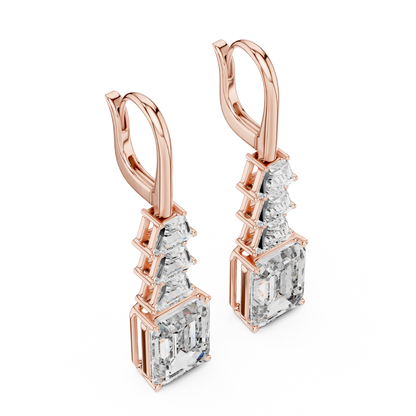 graduated geometric emerald and trapezoid-cut diamond drop earrings