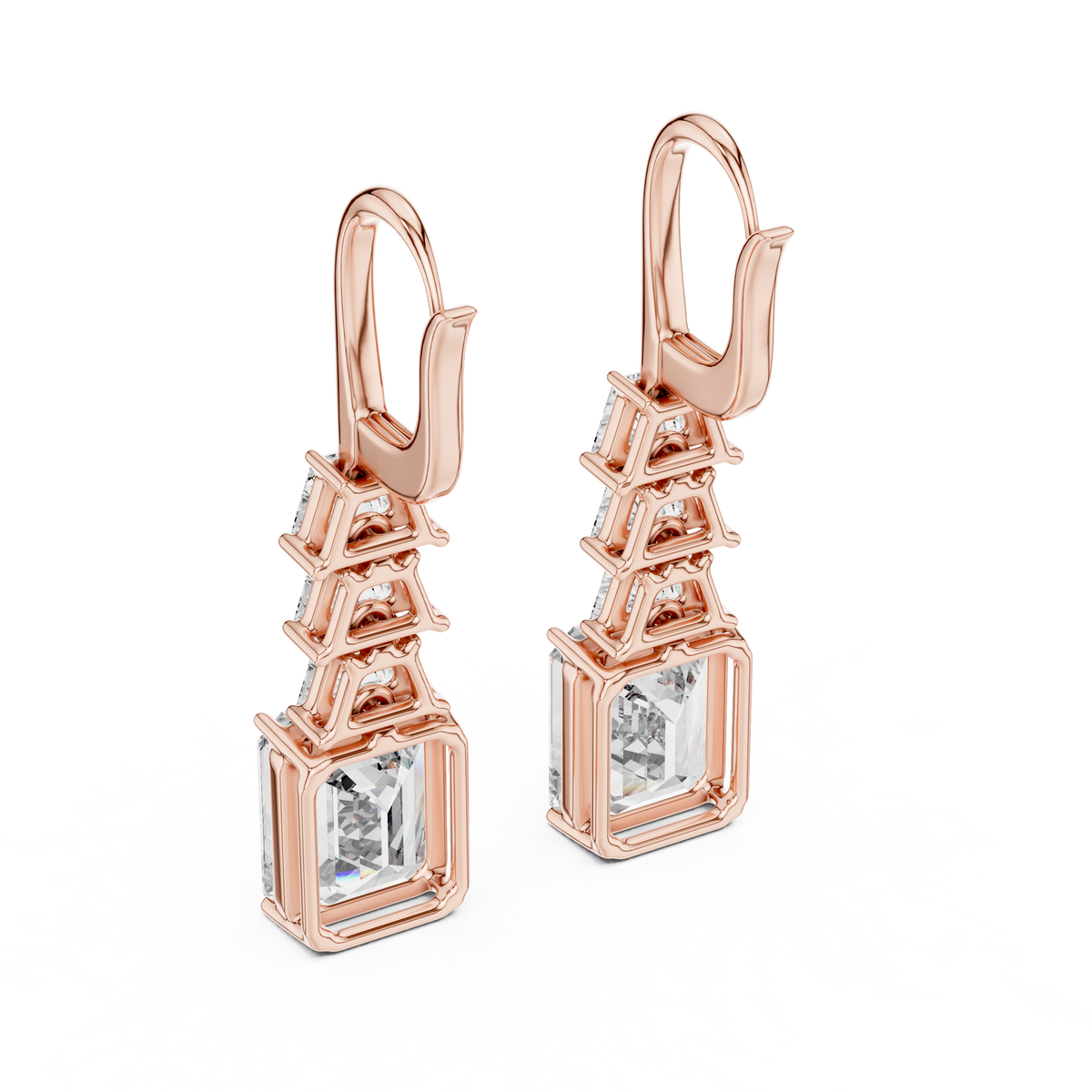 graduated geometric emerald and trapezoid-cut diamond drop earrings