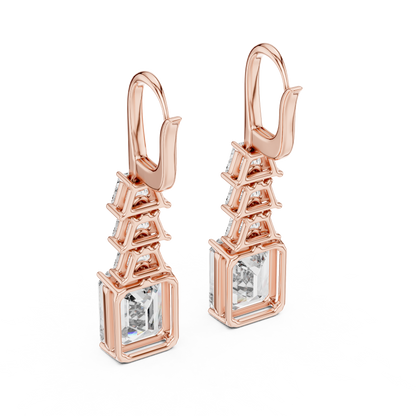 graduated geometric emerald and trapezoid-cut diamond drop earrings