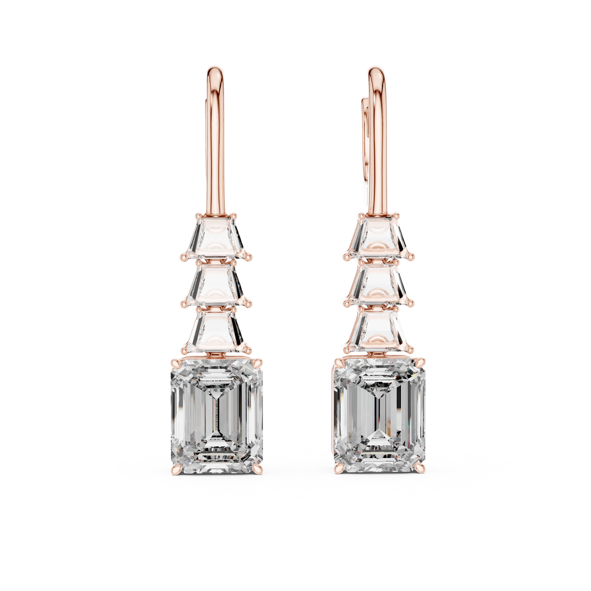 graduated geometric emerald and trapezoid-cut diamond drop earrings